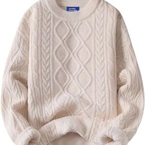 Aelfric Eden Ivory Cable Knit Crewneck Sweater
